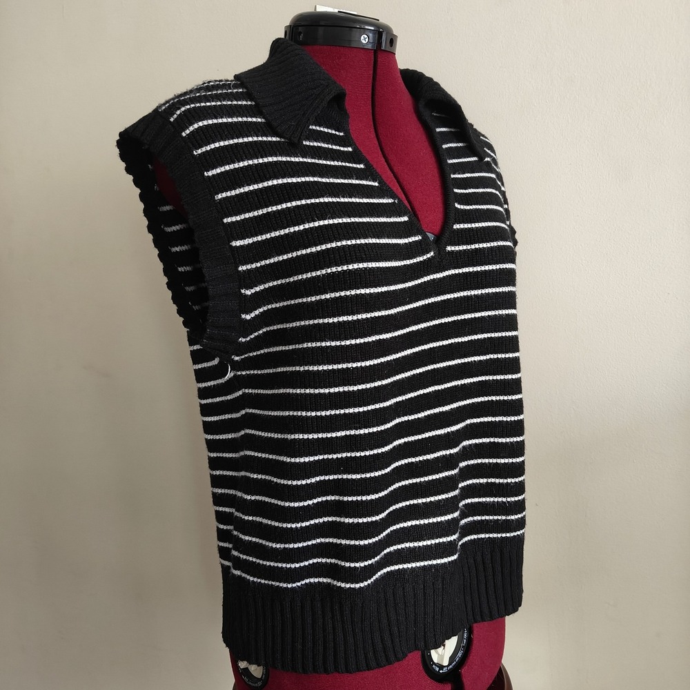 Black and White Striped Women's Vest